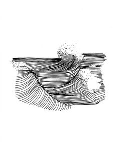 a black and white drawing of waves in the ocean