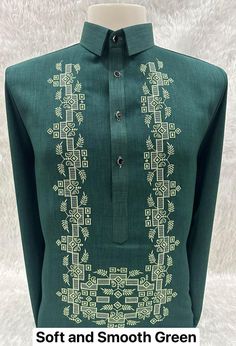 LONG SLEEVES POLO BARONG GREEN ✅Fabric is Soft and Smooth ✅Standing Collar ✅For Wedding, Formal Events, Religious Activities/Events Fitted Green Embroidered Traditional Wear, Green Formal Long Sleeve Set, Green Long Sleeve Traditional Wear For Eid, Fitted Green Embroidered Kurta, Green Long Sleeve Traditional Wear For Wedding, Elegant Green Traditional Wear For Formal Occasions, Green Embroidered Long Sleeve Sets, Elegant Green Semi-formal Kurta, Green Traditional Semi-formal Sets