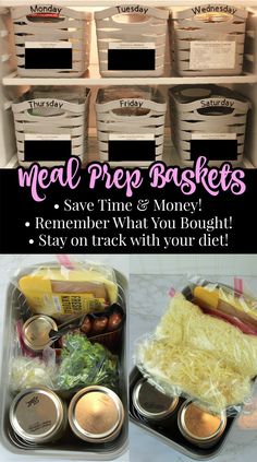 the meal prep baskets are organized and ready to be eaten