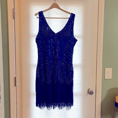 Bought This For My 40th Birthday And The Pandemic Happened So No Party. Nwt, Size 2xl. I Wear A Size 10-12. Brand Isbabe Yond. Beautiful Beadwork And Fringe At The Bottom. Dress Falls Just Below The Knees. I Believe I Still Have The Jewelry And Headpiece That Goes With It That I Will Throw In For Free. Dress Has Side Zipper. Blue Sleeveless Flapper Dress For Party, Sleeveless Blue Flapper Dress For Party, Fitted Blue Flapper Dress For Summer, Fitted Blue Flapper Dress, Blue Fitted Sleeveless Flapper Dress, My 40th Birthday, Pink Tulle Dress, Roaring 20, Free Dress