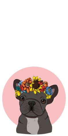 a dog with a flower crown on its head