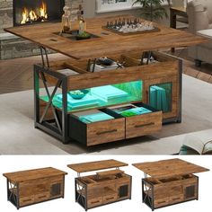 the table is made out of wood and has drawers underneath it