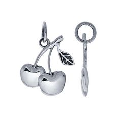 This sterling silver charm features two cherries and an oxidized leaf. Create an earring drop or pendant, or add it to complex necklace and bracelet designs made with chain and cord. A closed ring is included. Cherry Drawing, Necklace And Bracelet, Sterling Silver Charm, Bracelet Designs, Phone Numbers, Locket, Cherry, Drop Earrings, Bracelet