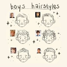 a drawing of boys'hairstyles with pictures of their faces and hair styles