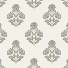 an image of a flower pattern on a white wallpaper background with blue and gray flowers