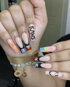 Kaws Nails Art, Kaws Nails, Long Acrylic Nail Designs, Drip Nails, Dope Nail Designs, Fall Acrylic Nails, Short Square Acrylic Nails, Long Square Acrylic Nails, Coffin Nails Long