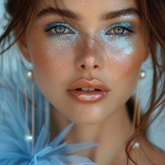 Ocean Inspired Makeup, Moon Inspired Makeup, Soft Fairy Makeup, Ocean Makeup, Cosmic Makeup, Ice Makeup, Ice Queen Makeup, Shine Like The Stars, Goddess Makeup