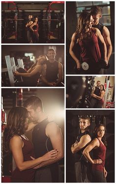 several pictures of people in the gym with one man holding his arm around the other