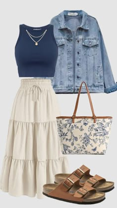 Check out kortney_carson's Shuffles #vacationoutfits #outfitideas #churchoutfit #coastal #beach #outfit #navyblue #summer #coastalgranddaughter #modestoutfit #skirt Hope Floats Outfits, Modest Feminine Summer Outfits, Scotland Outfits Summer, Modest Feminine Outfits Casual, Celana Jins Wanita, Sagittarius Style, Teacher Fits, Spain Summer