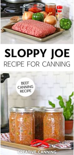 two jars filled with food sitting on top of a counter