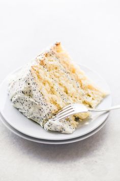 a piece of cake on a plate with a fork