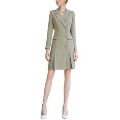 Color/Pattern: Light Green Approximately 37.8in From Shoulder To Hem 100% Polyester Machine Wash Imported Long Sleeve Pleated Business Dress, Fitted Khaki Dresses For Spring, Beige Long Sleeve Dress For Office, Beige Long Sleeve Office Dress, Tailored A-line Spring Dresses, Fitted Long Sleeve Khaki Dress, Spring Fitted Double-breasted Dress, Chic Business Dresses For Spring, Fitted Khaki Long Sleeve Dress