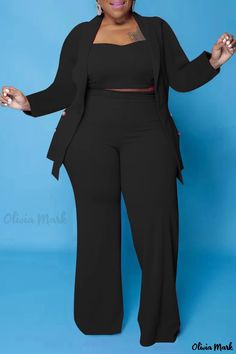 Olivia Mark - Refined Black Two-Piece Solid Patchwork Ensemble - Plus Size Plus Size Mom, Cute Office Outfits, Office Outfit Ideas, Cute Plus Size, Black Two Piece, Plus Size Two Piece, Cute Office, Office Outfit, Three Piece Suit