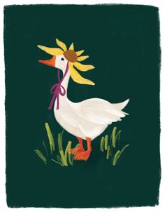 a drawing of a duck with a sunflower on its head