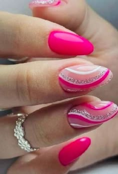 Fun Summer Nails 2024 Almond, Summery Nails, Cute Gel Nails, Short Acrylic Nails Designs, Pink Acrylic Nails, Art Summer, Gel Nail Designs, Prom Nails, Fancy Nails