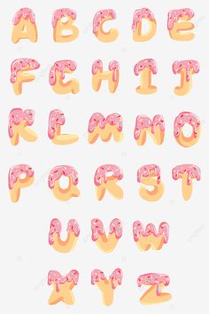 the alphabet is made up of pink and yellow letters, font, letter png and psd