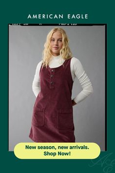 Crew neck with button-up placket/Patch pockets at front/This dress is Real Good: Made with the planet in mind & a promise to continue to do better. Green Corduroy Pinafore Dress, Cord Dress Patterns, Pinafore Dress With Pockets, Cord Pinafore Dress Pattern, Cheap Fitted Pinafore Dress For Fall, Cheap Brown Corduroy Dress, Red Courderoy Overall Dress, Pinifore Dress Pattern, Ladies Corduroy Dress