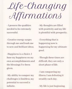 a poster with the words life changing affirmations