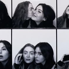 four different pictures of two women kissing each other