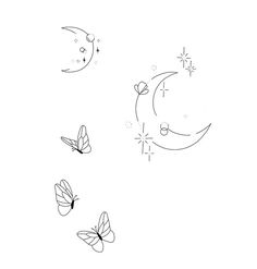 three butterflies flying over the moon and stars