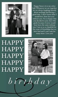 a birthday card with two girls in black and white