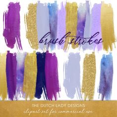 purple and gold brush strokes with the words, the dutch lady designs light sets for commercial use