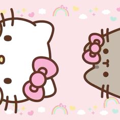 two hello kitty wallpapers on a pink background