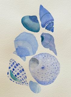 Sea Collection in Blue | 10 h x 7 w - Liza Pruitt Watercolor Paintings Wall Decor, Aquatic Watercolor Painting, Simple Watercolor Inspiration, Watercolor Coastal Art, Diy Watercolor Wall Art, Blue Dorm Posters, Watercolor Small Paintings, Coastal Drawings, Beach Watercolor Paintings