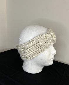 Handmade crocheted winter headband using a thick and warm 100% acrylic yarn.  This is a medium/large sized headband and should fit most adults Knitted Yarn Headband, Knitted Yarn Headband One Size Fits Most, Adjustable Yarn Headband, Winter Crochet Hat Headband, Fitted White Crochet Winter Hat, Crochet Yarn Headband One Size Fits Most, Winter Crochet Headband, Knitted Yarn Headband For Winter, White Crochet Headband