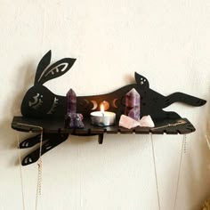 Rabbit Wooden Wall Shelf Gothic Crystal Display Shelf Witchy Room Decoration-MoonChildWorld Witchy Shelf, Witch Shelf, Shelf For Crystals, Gothic Shelf, Crystal Display Shelf, Gothic Homes, Crystal Storage, Storage Holders, Crystal Shelf