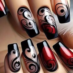 Art Deco Nails, French Tip Nail Designs, Pretty Nail Art Designs, Red Nail, Pretty Nail Art, Nailed It