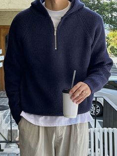 Blue Quarter Zip Outfit Men, Men Navy Outfit, Men’s Fashion Simple, Men Pullover Outfit, Navy Blue Sweatshirt Outfit Men, Sweater Man Outfit, Navy Blue Sweater Outfit Men, Navy Blue Outfits Men, Casual Men Outfits Aesthetic