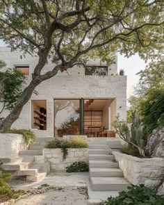 an outdoor area with steps leading up to the house