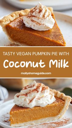 a slice of tasty vegan pumpkin pie with coconut milk