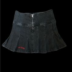 Never Worn Bdg Urban Outfitters Black Denim Pleated Mini Skirt With Red Bdg Logo Stitched On And Zipper Size. (Zipper Can Technically Sit Wherever The Wearer Wants It). Midrise On Waist And Easy To Style! Brand New! Edgy Fitted Mid-rise Denim Skirt, Edgy Mid-rise Fitted Denim Skirt, Fitted Denim Skirt In Grunge Style, Grunge Fitted Mini Bottoms, Fitted Mini Length Grunge Bottoms, Grunge Mini Length Bottoms, Edgy Fitted Short Denim Skirt, Fitted Grunge Mini Skirt For Streetwear, Fitted Short Mini Skirt For Streetwear