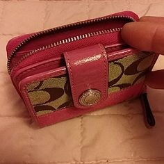 Zip Closure And Snap Closure. Opens Into A Bi-Fold. Never Used But Has Faint Spot Which Can Be Washed Away. Pink With Brown Embroidered Coach "C's" Coach Bags Pink, Brown Coach, Bags Pink, Pink And Brown, Coach Wallet, Pink Brown, Pink Bag, Coach Bags, Snap Closure