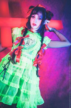 Neon green sheer dress by Gloomth (sizes S-6X on our site)! #gloomth #neongreen #neon #sheerdress #anime #altfashion #redcross #fashion #inspo #alt #longhair #gothic #cyber #futuristic #pvc #goth #gothfashion Green Goth Dress, Green Tutu, Lime Green Dress, Satin Ribbon Bow, Organza Dress, Kawaii Dress, Overlay Dress, Organza Fabric