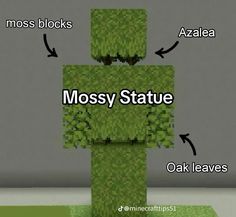 an image of mossy statue with the words mossy statute on it and arrows pointing in different directions