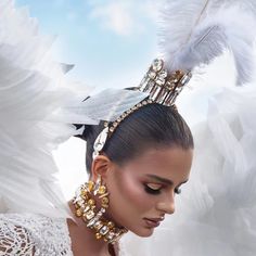 Stonefans White Feather Crown Tiara Drag Queen Performance Accessories Oversize Baroque Rhinestone Crystal Crown Tiaras, Feather Crown, Tiara Headpieces, Prom Hair Accessories, Rhinestone Headpiece, Crown For Women, Hair Chains, Prom Accessories, Headpiece Jewelry