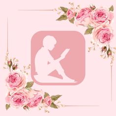 the silhouette of a person sitting in front of pink roses and holding a cell phone