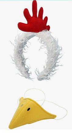 two christmas decorations including a bird and a feathered headband on a white background