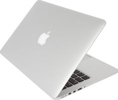 an apple laptop computer sitting open on top of a white surface with the lid up