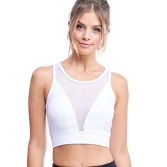 Our Longevity Sports Bra Is A Well-Rounded Crop Top Designed To Accentuate Your Torso With Extra Support From Behind. A Long V-Mesh Front Shows Off Your Body Just The Right Amount To Keep You Fashionable And Confident. Features & Fit Lightweight, Sturdy Support That Hugs Your Upper Torso Stretchability Level: High. Suitable For Aa To Dd Cup Sizes Stay Clean And Dry With Moisture-Wicking, Antimicrobial Fabric Workout Tested And Lounge Ready 40+ Uv Protection White Sports Bra For Spring, White Sports Bra With Light Support For Spring, White Light Support Sports Bra For Spring, White Sporty Sports Bra For Spring, Fitted Mesh Activewear For Light Sports, Casual Stretch Mesh Sports Bra, Mesh Racerback Activewear For Light Sports, Mesh Sports Bra For Light Activities, Mesh Sports Bra For Light Sports