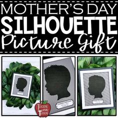 the mother's day silhouette picture gift is displayed in three different frames with an apple and