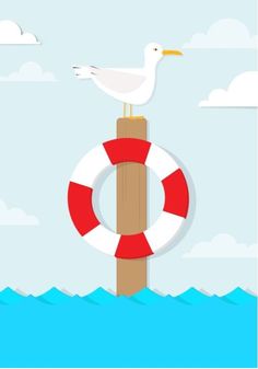 a seagull sitting on top of a buoy in the ocean - animals characters