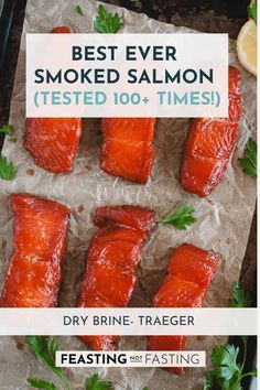 salmon fillets on parchment paper with the words best ever smoked salmon tested 100 times