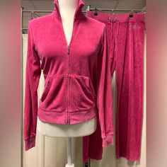 Questions? Leave A Comment Below! Original Size M Fits S. Juicy Couture Pink Tracksuit, Hoodie Tracksuit, Pink Tracksuit, Juicy Couture Pants, Couture Pants, Velour Pants, Vintage Pants, Zip Up Jacket, Dream Clothes