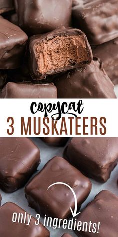 chocolates are stacked on top of each other with the words copycat 3 muskers