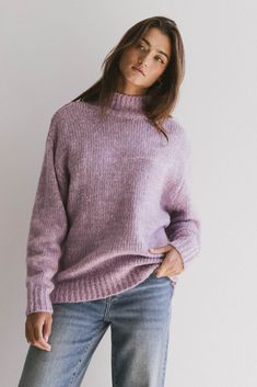 OVERSIZED PURPLE SWEATER Sherpa Coat, Denim Sweater, Purple Sweater, Mock Neckline, Loungewear Sets, Cozy Outfit, Sweater Sale, Cozy Winter, Bag Dress