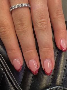 Matric Nails, Red French Tip Nails, Red Tip Nails, Red French Tip, Glitter Tip Nails, Unghie Sfumate, Holiday Nails Christmas, Milky Nails, December Nails